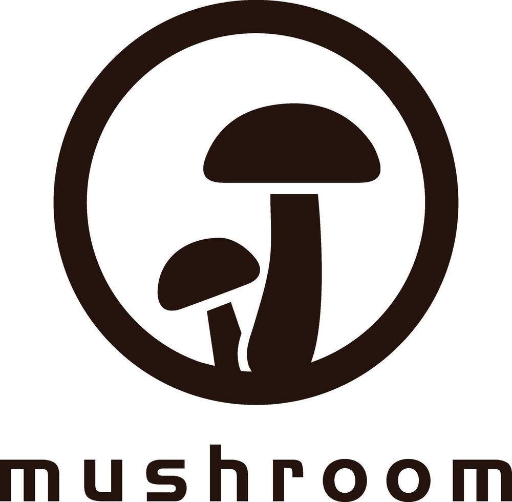 Mushroom logo design in a brown circle, minimalist illustration vector