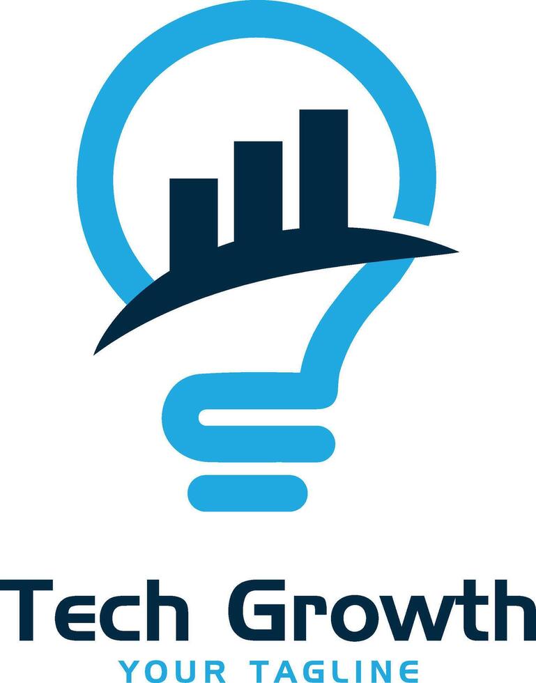 Tech Growth Logo. Innovative Light Bulb Idea with Growing Graph Logo vector