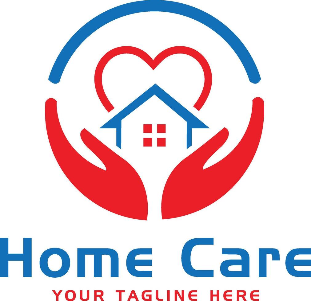 Home Care Logo Hands Protecting House with Heart Symbol Logo vector
