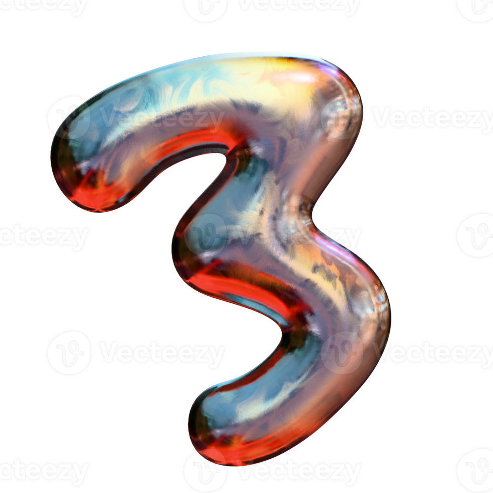 3 metallic style shiny number png