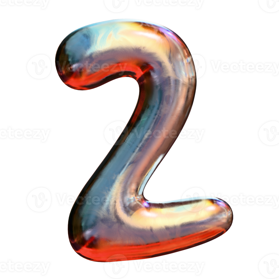 2 metallic style shiny number png