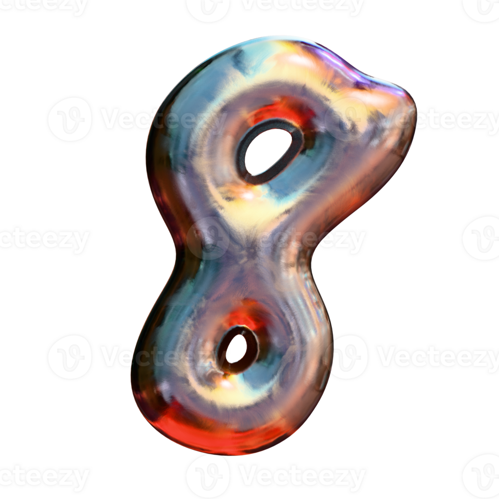 8 metallic style shiny number png