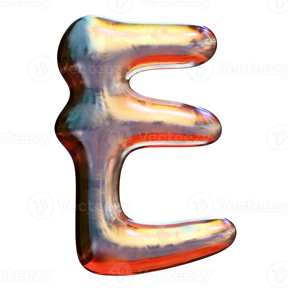 e metallic style shiny letter png