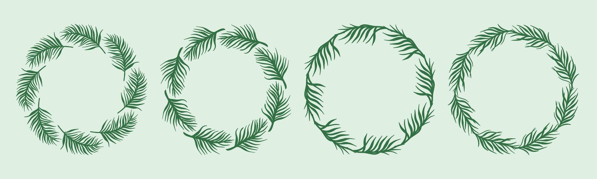 Round palm leaf wreath set vector