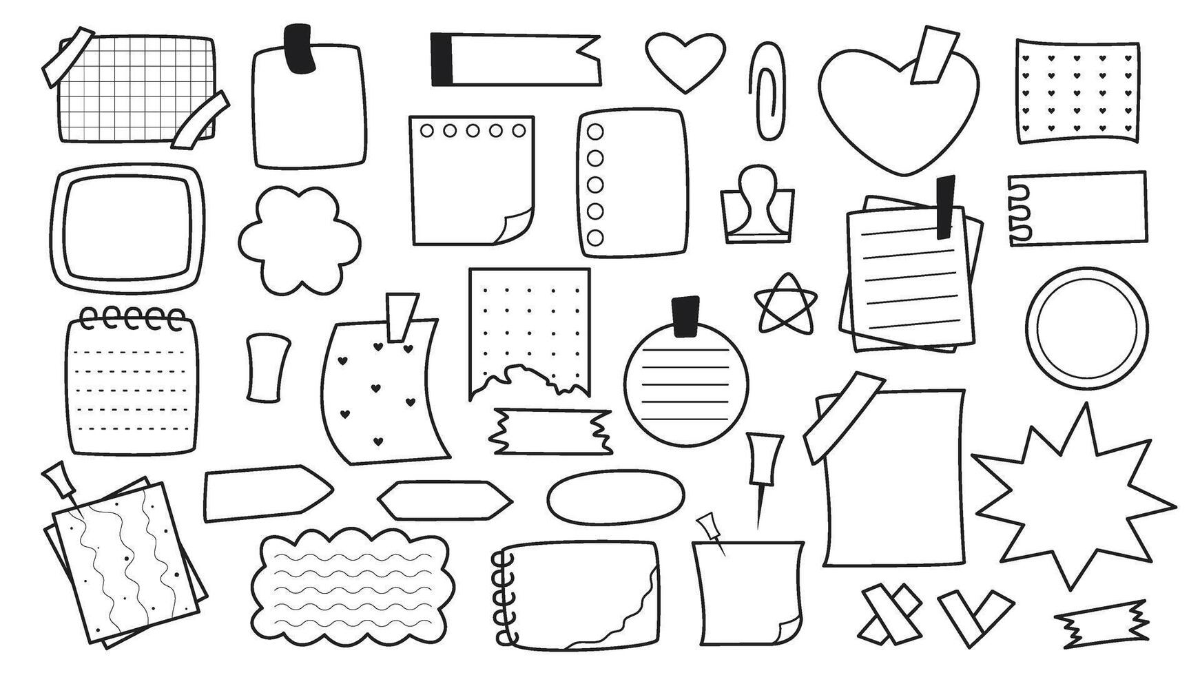 Paper Memos set in doodle sketch style vector