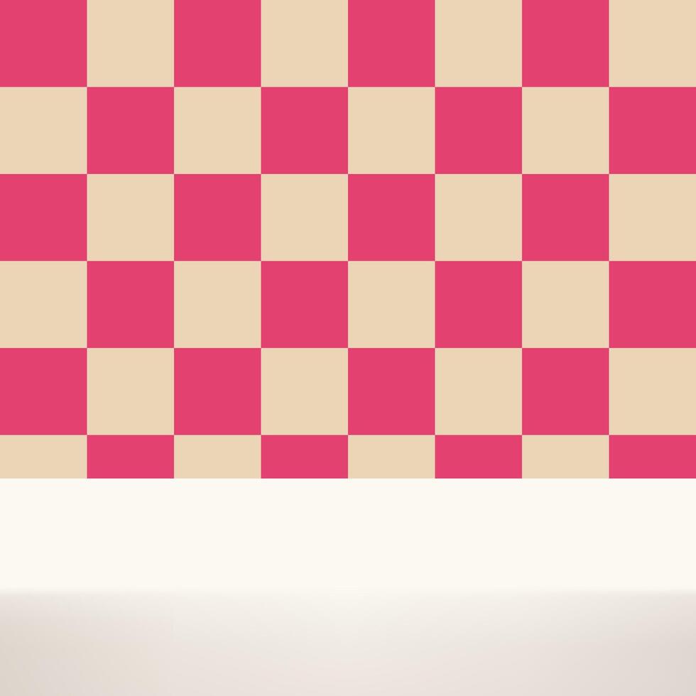 Pink and cream checkered background 3d with podium space for selling products, backdrop, wallpaper, background, text. illustration. vector