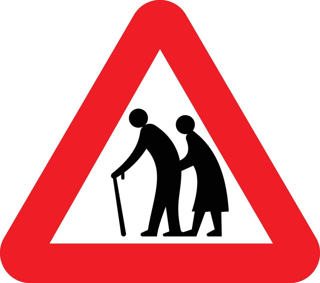 triangular sign of elderly people, illustration of triangular warning sign for pedestrians, flat design in modern style vector