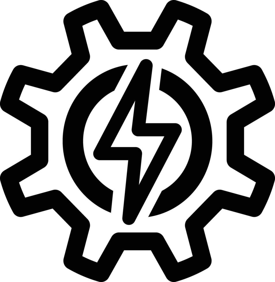 Power symbol inside gear icon. Editable stroke. black and white icon vector