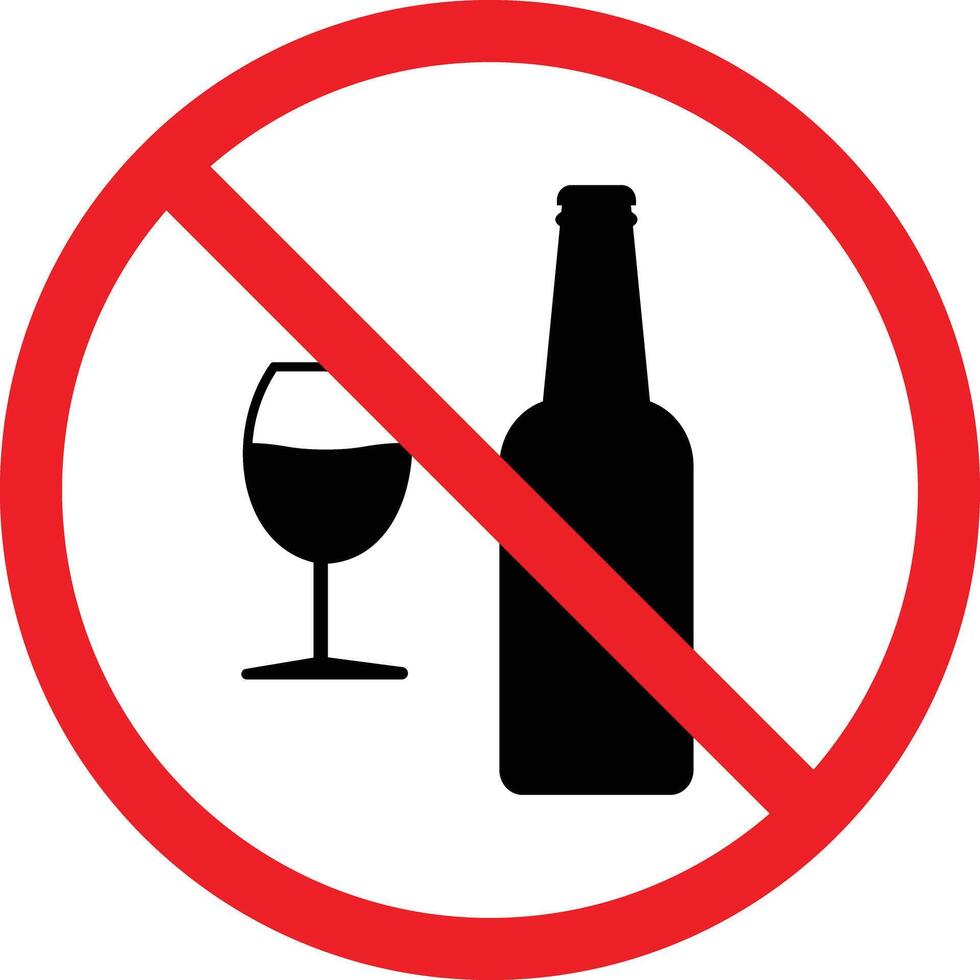 Prohibited alcohol consumption signs. glasses with red prohibition circle, symbolizing no drinking allowed. in modern style vector