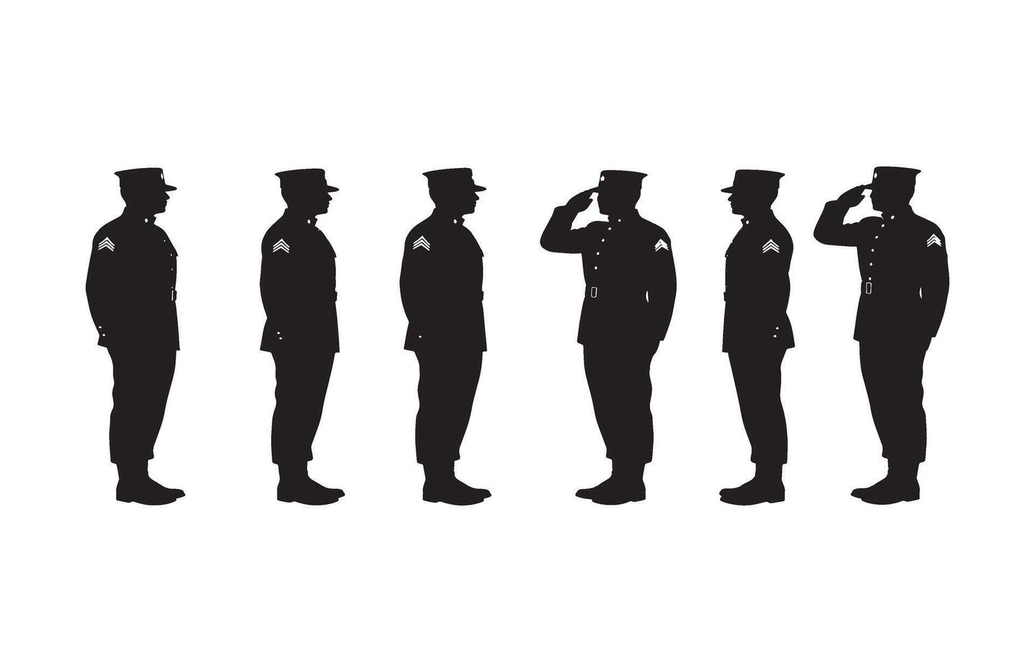 Uniformed army personnel standing in formation saluting in iconic illustration vector