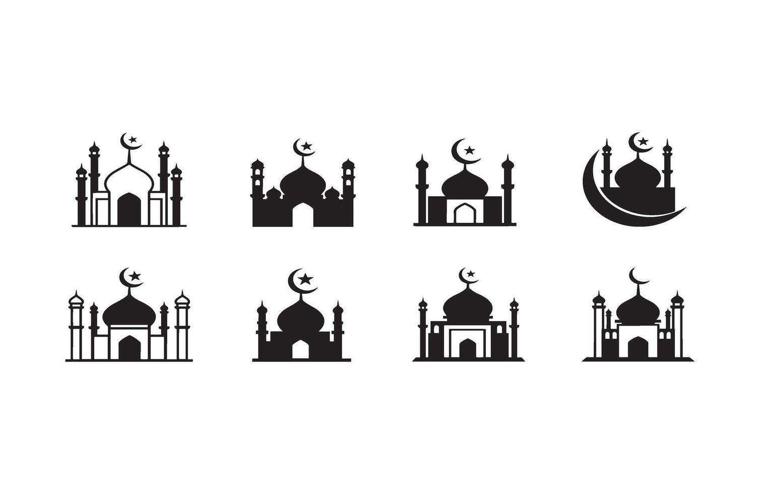 Islamic Architecture Clipart with Crescent and Star Elements vector
