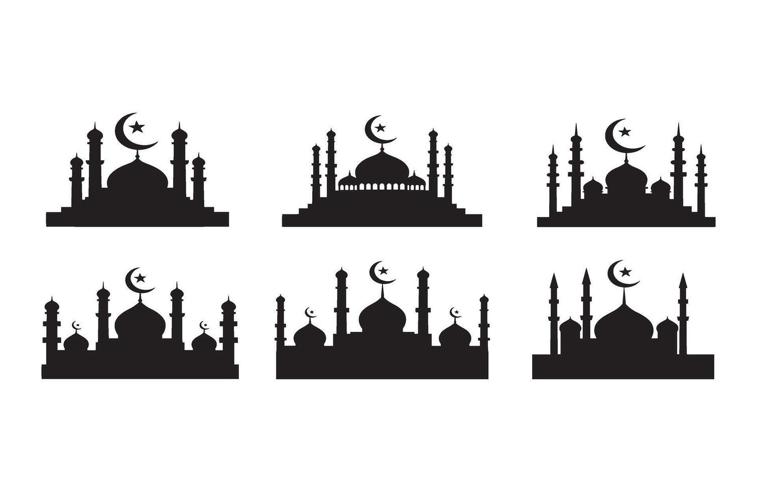 Islamic Mosque Silhouette Collection with Crescent Moon vector