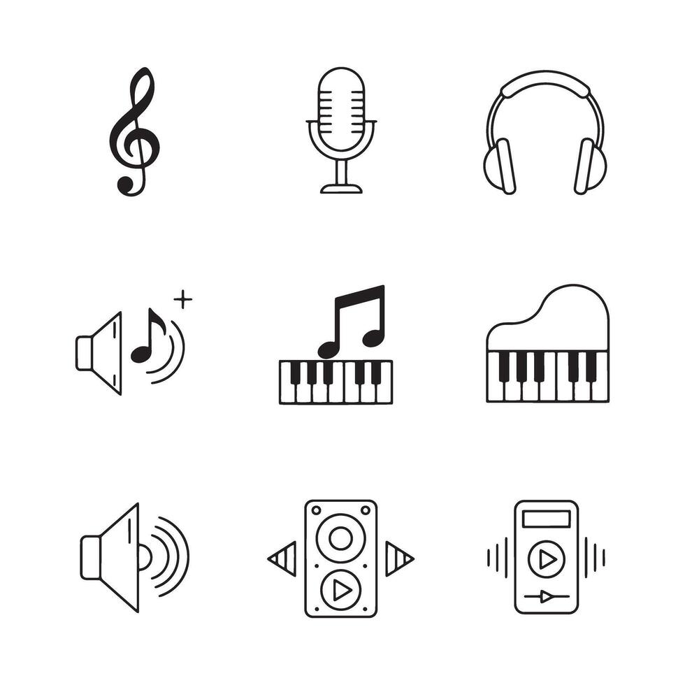 Simple musical tools and audio icon outline collection bundle set vector