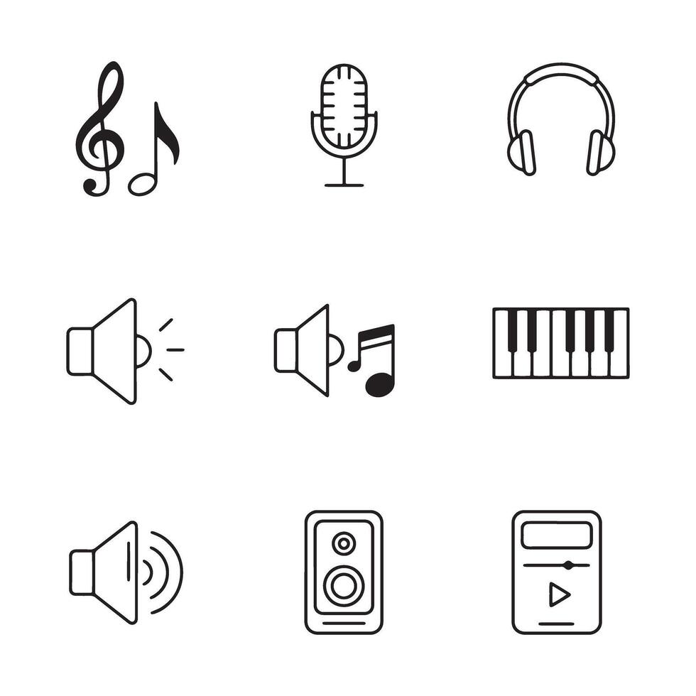 Icon set of music and audio tools collection in outline style vector