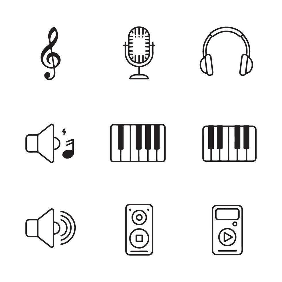 Simple line icon collection of music and audio related tools set vector