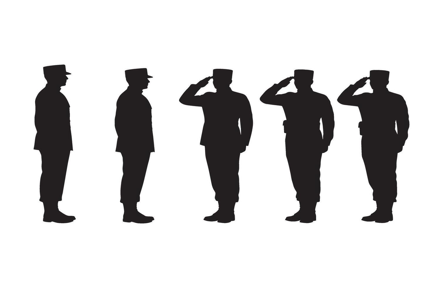 Silhouette of a disciplined military officer performing a salute with detailed uniform design vector