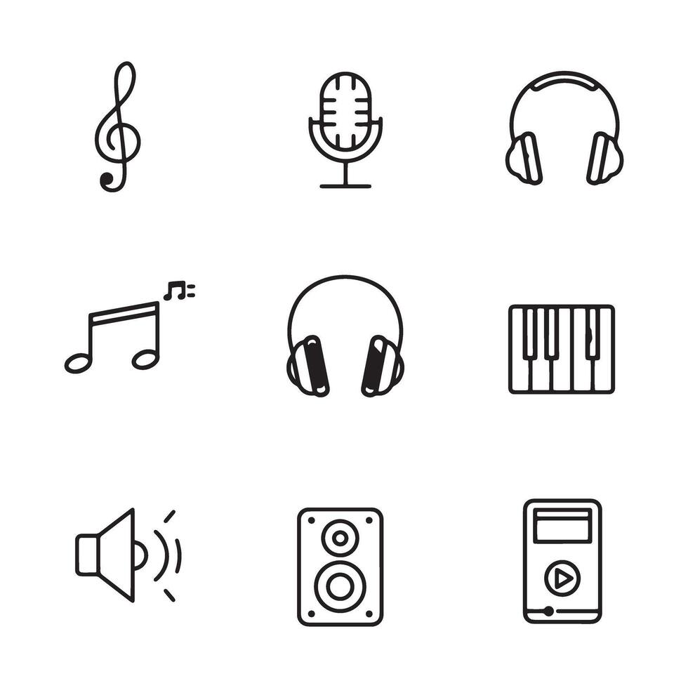 Music production icon bundle with outline collection of audio tools vector