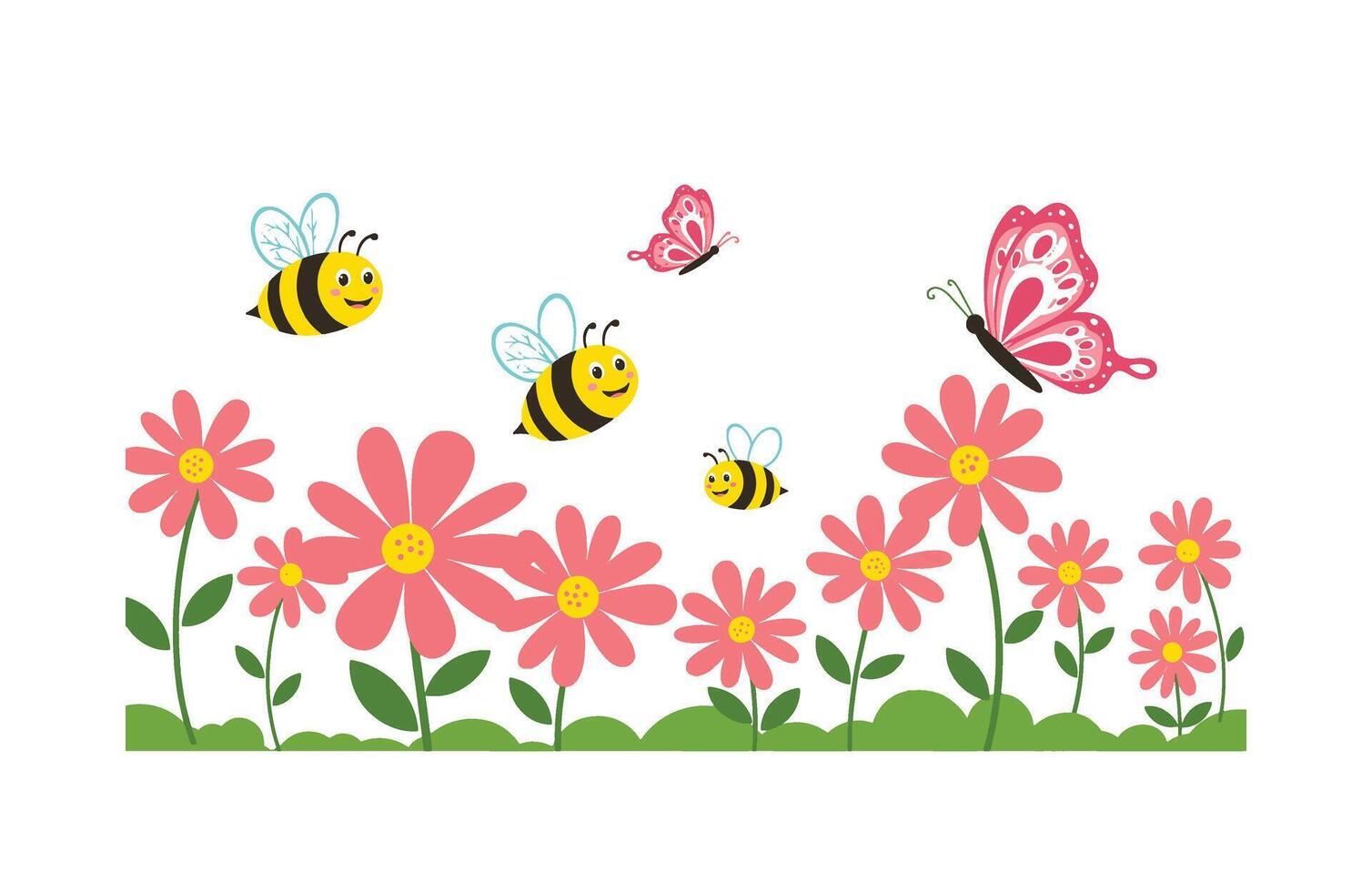 Spring Blossom Festival with Buzzing Bees and Dancing Butterflies vector
