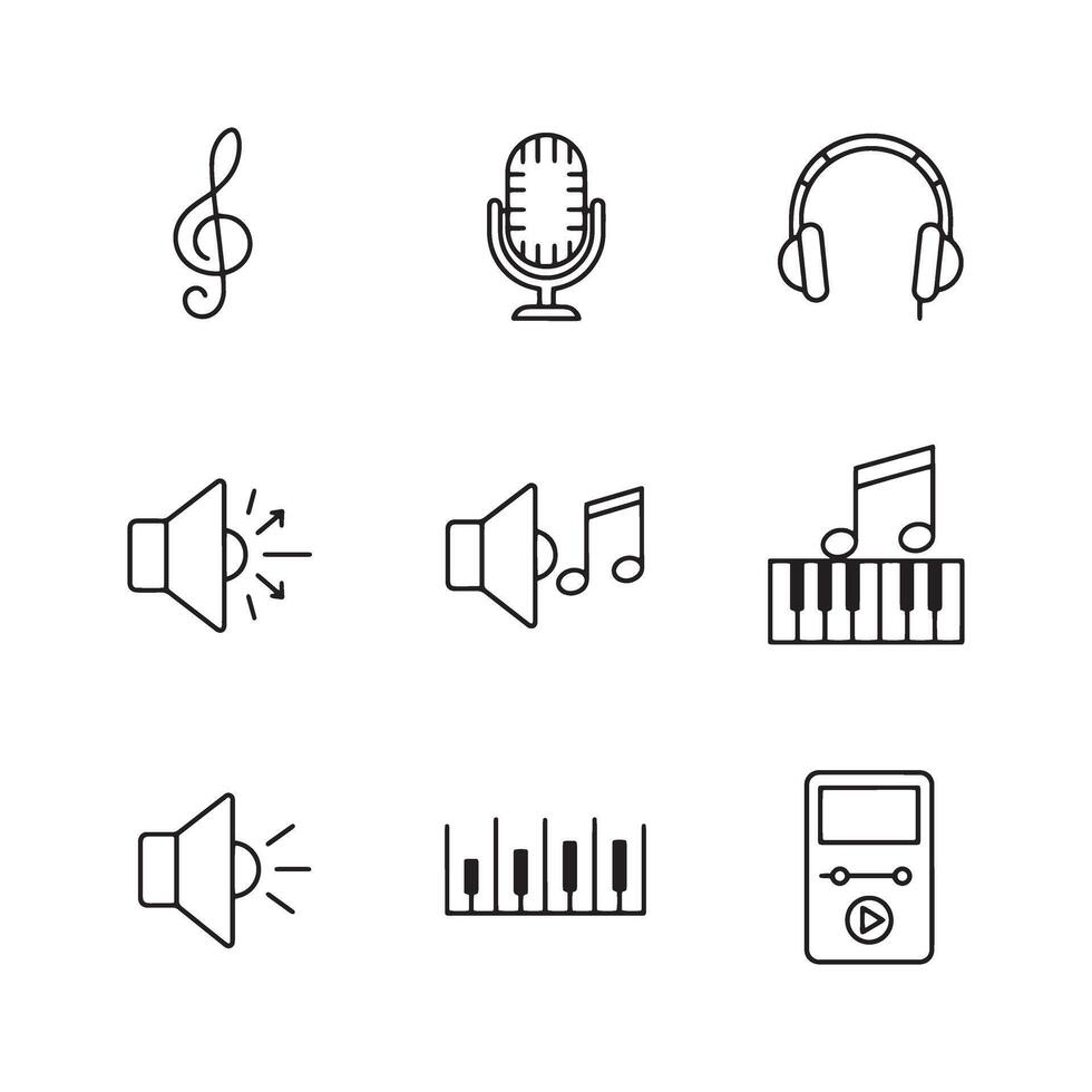Collection of outline music tools and audio gear in simple style vector