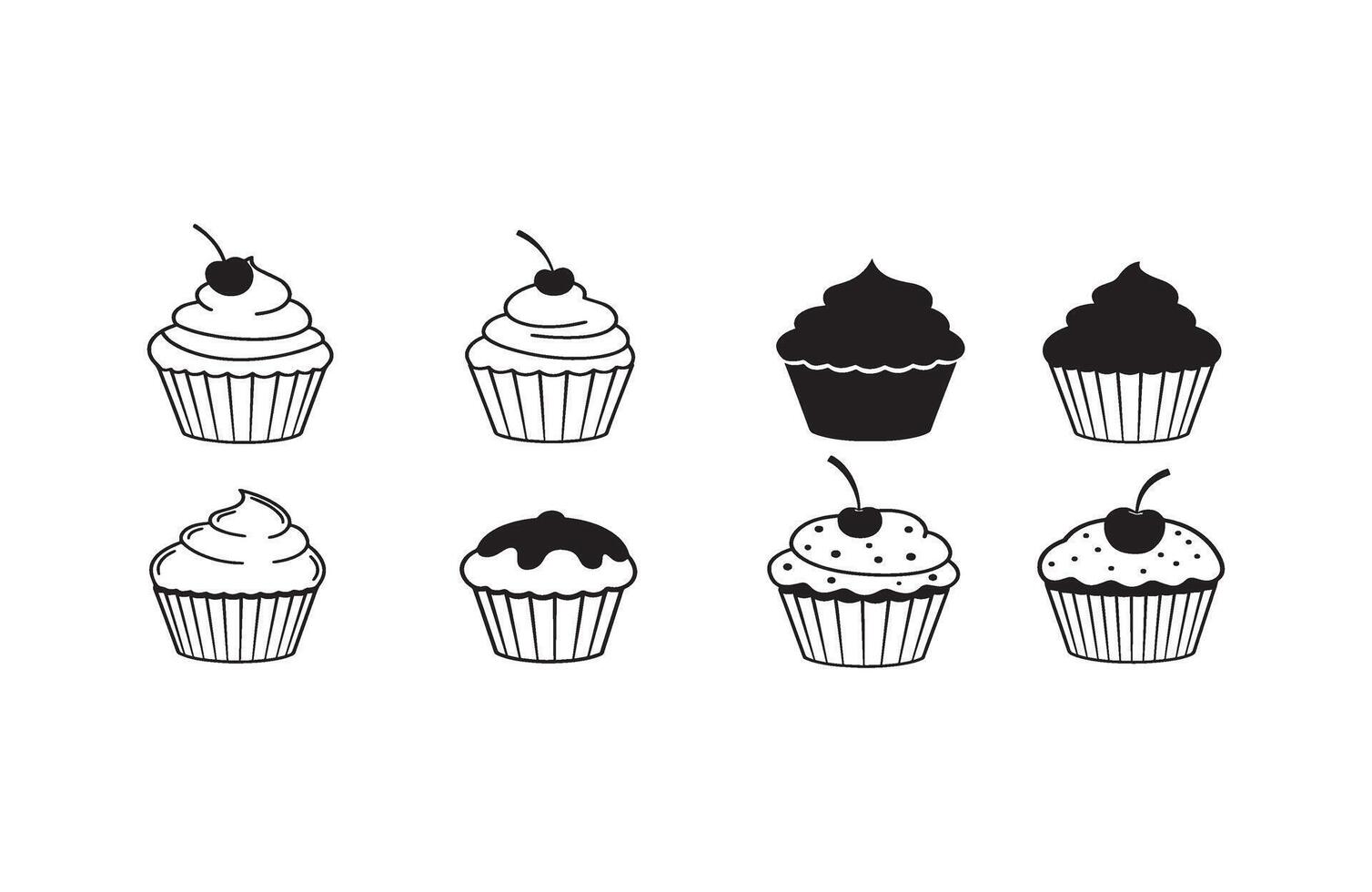 Black and White Cupcake Design Elements for Pastry and Dessert Packaging vector