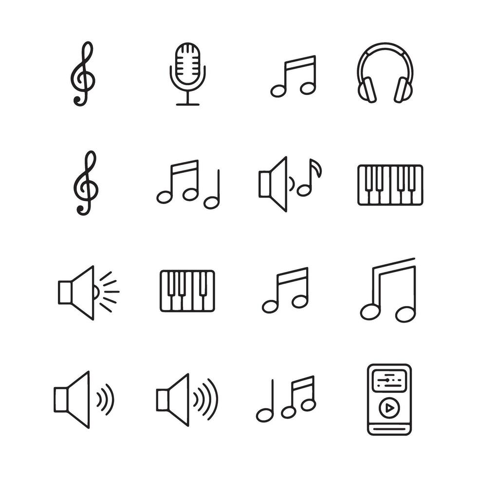 Minimal outline music icon collection with audio tools and instruments set vector