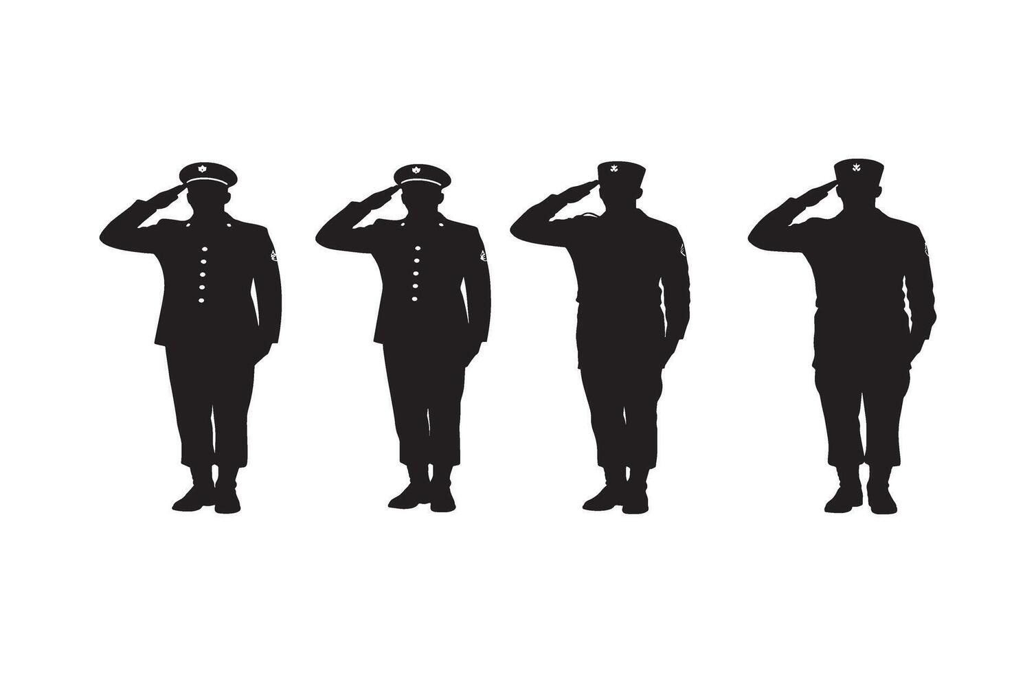 Black and gold stylized military salute illustration with five officers in uniform vector