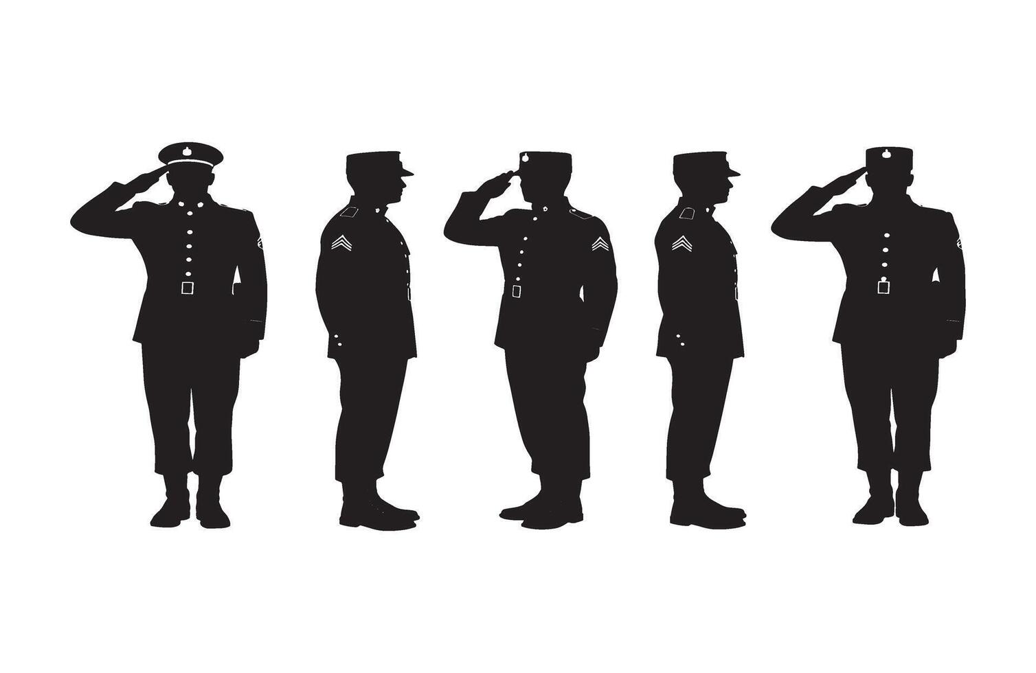 Conceptual military tribute featuring disciplined officers in synchronized salute vector