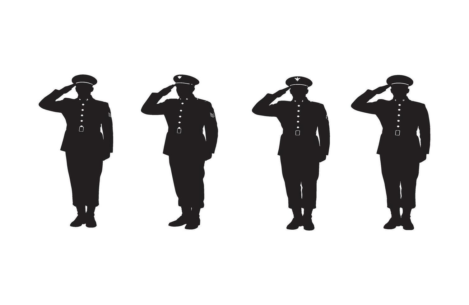 Armed forces tribute showcasing five officers saluting in structured formation vector