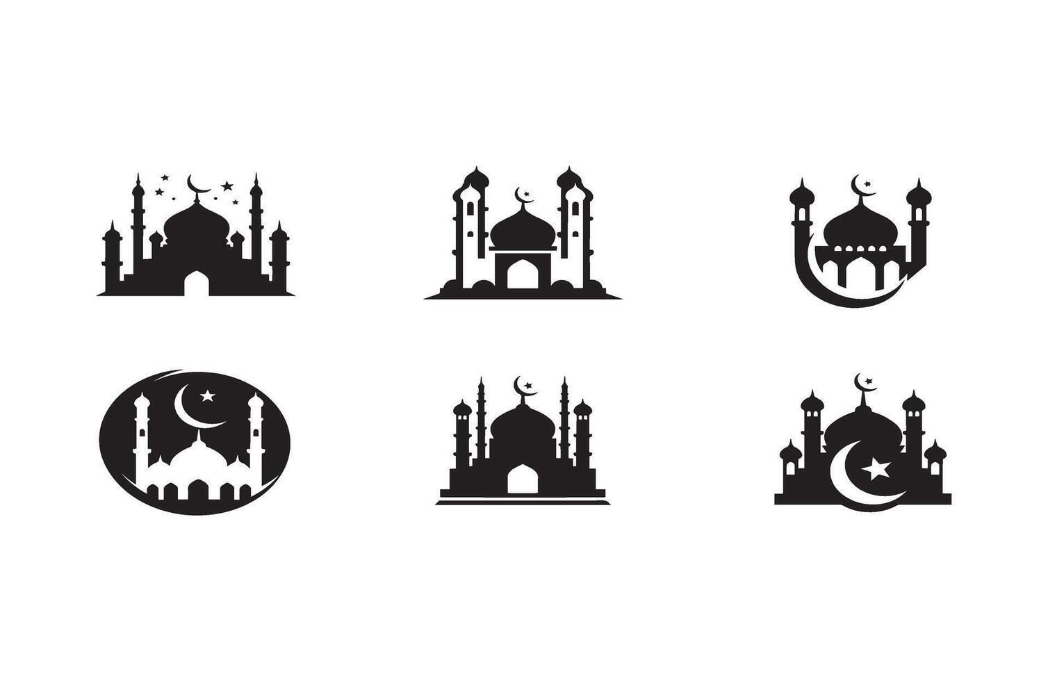 Traditional Islamic Mosque Icons with Stars and Crescent Elements vector