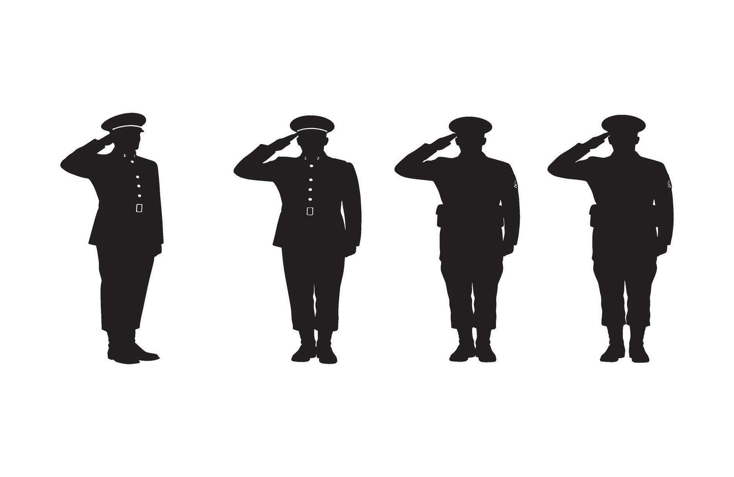 Silhouette of military officers saluting in traditional and formal manner vector