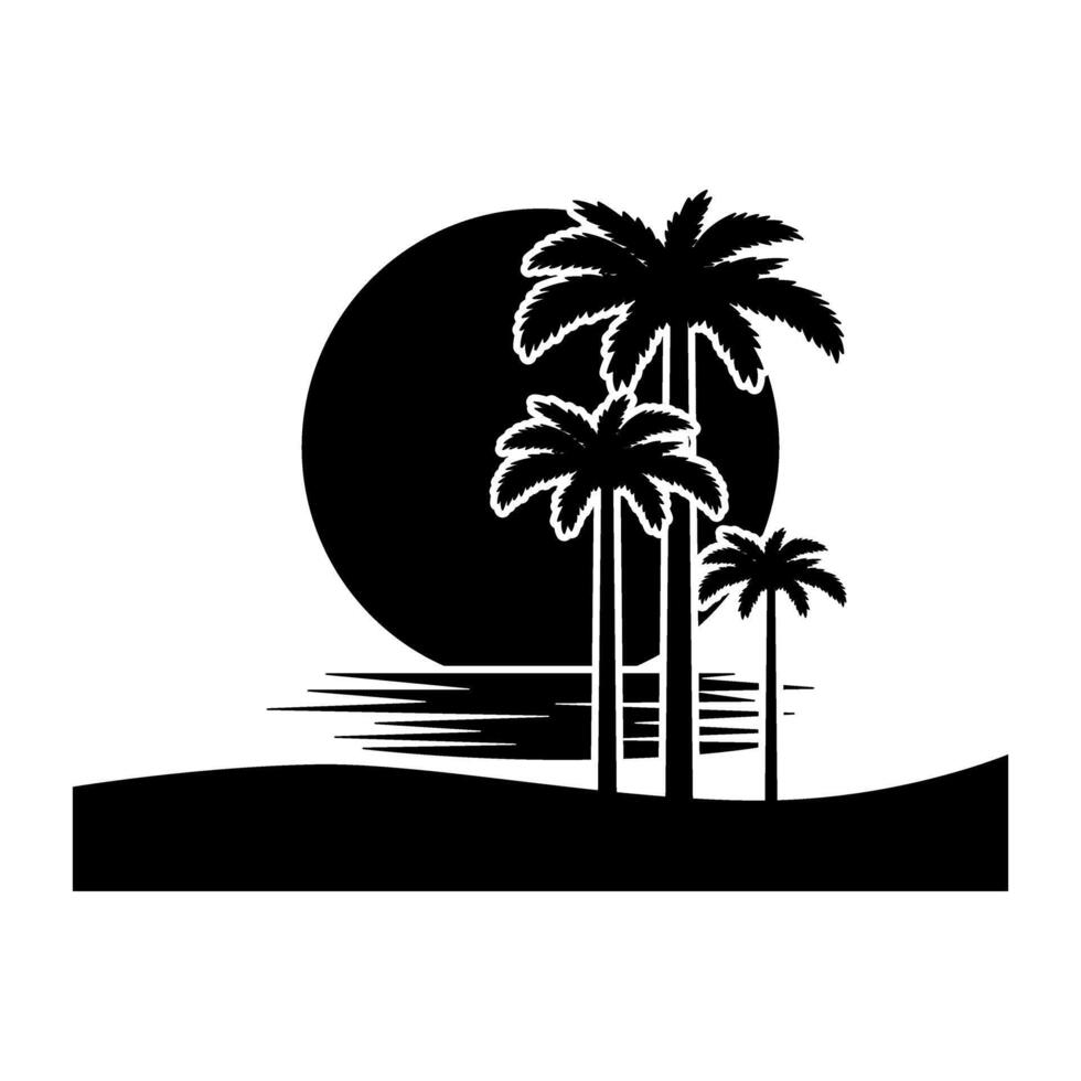 silhouette of palm trees on the beach with moon illustration vector