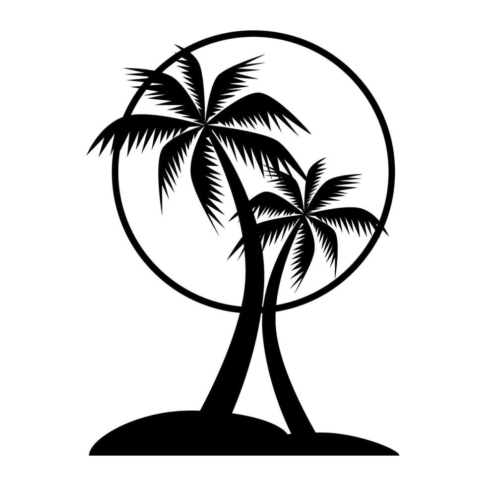 palm tree summer icon illustration design graphic silhouette black and white vector