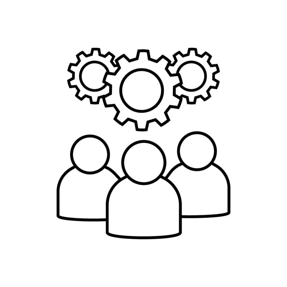 Teamwork concept, group of people with gears icon over white background, line style, illustration vector