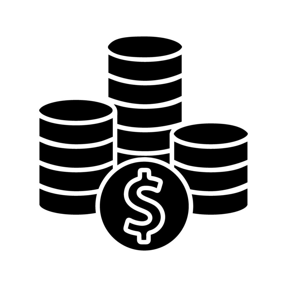 Coins stack black icon, concept illustration, glyph symbol, flat sign. vector