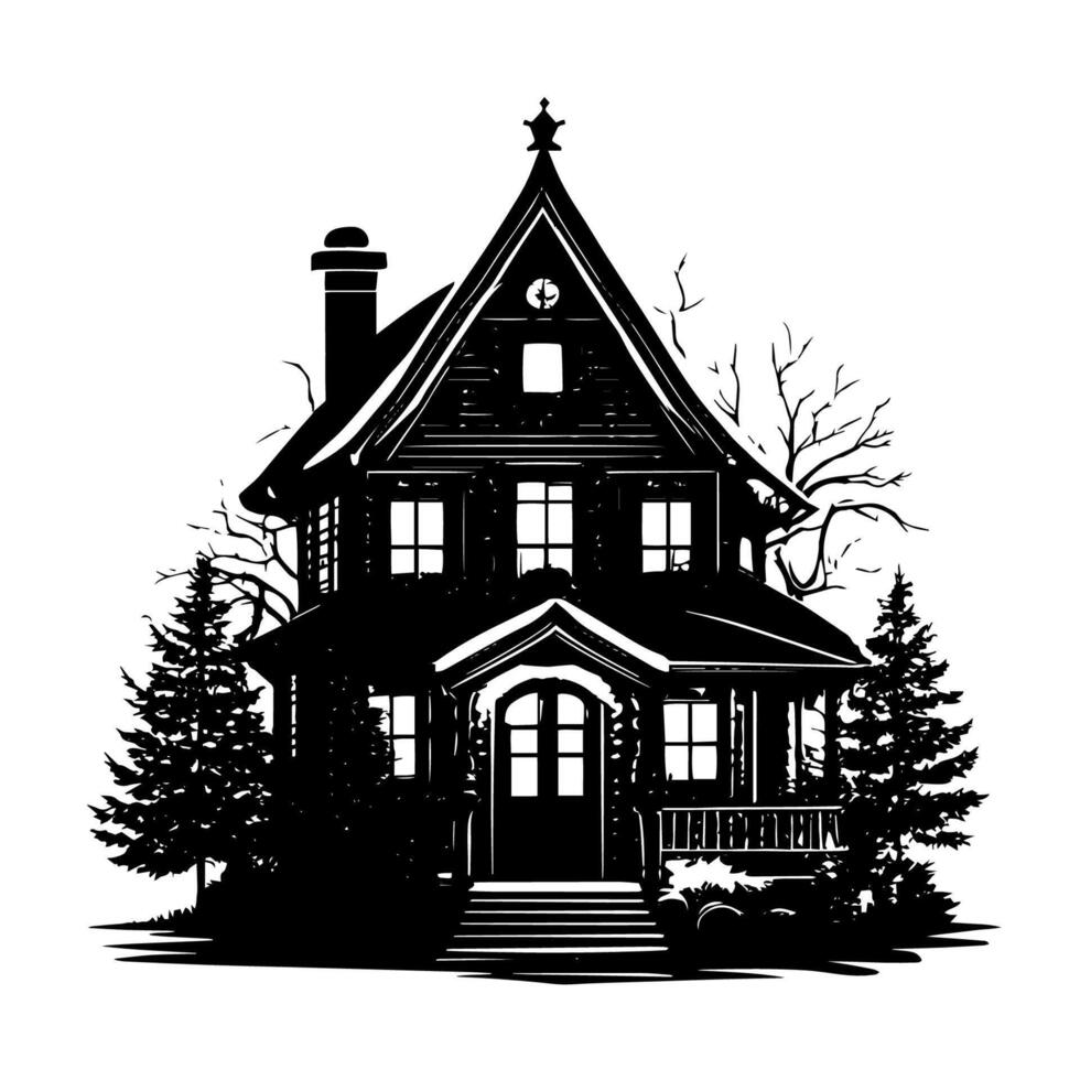 illustration of an old house silhouette on a white background. vector