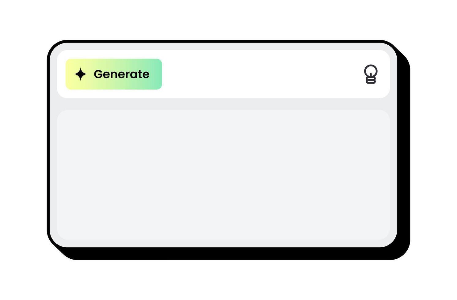 Minimal Pop Up Window with Generate Button and Light Icon. Modern Interface Frame with Rounded Edges and Gradient Button vector