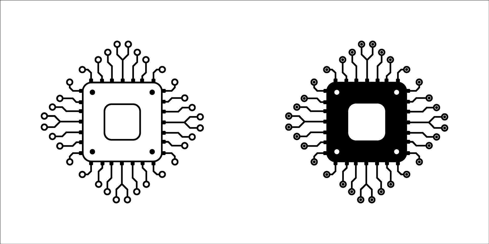 Artificial intelligence AI processor chip icon.AI Processor circuit set. vector