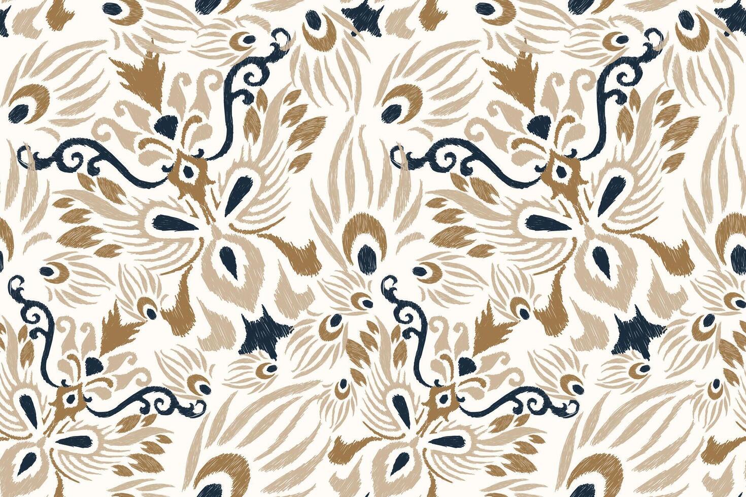 damask Ikat floral seamless pattern on white background vector