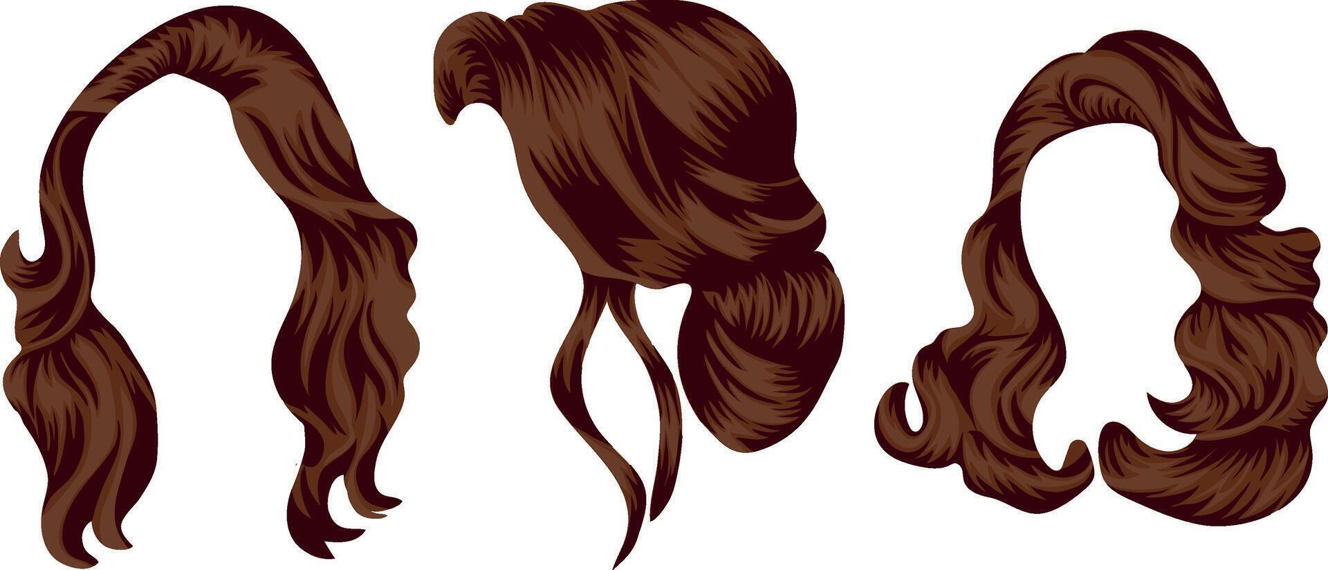 set of brown hairstyle templates of different lengths and shapes, for female characters vector