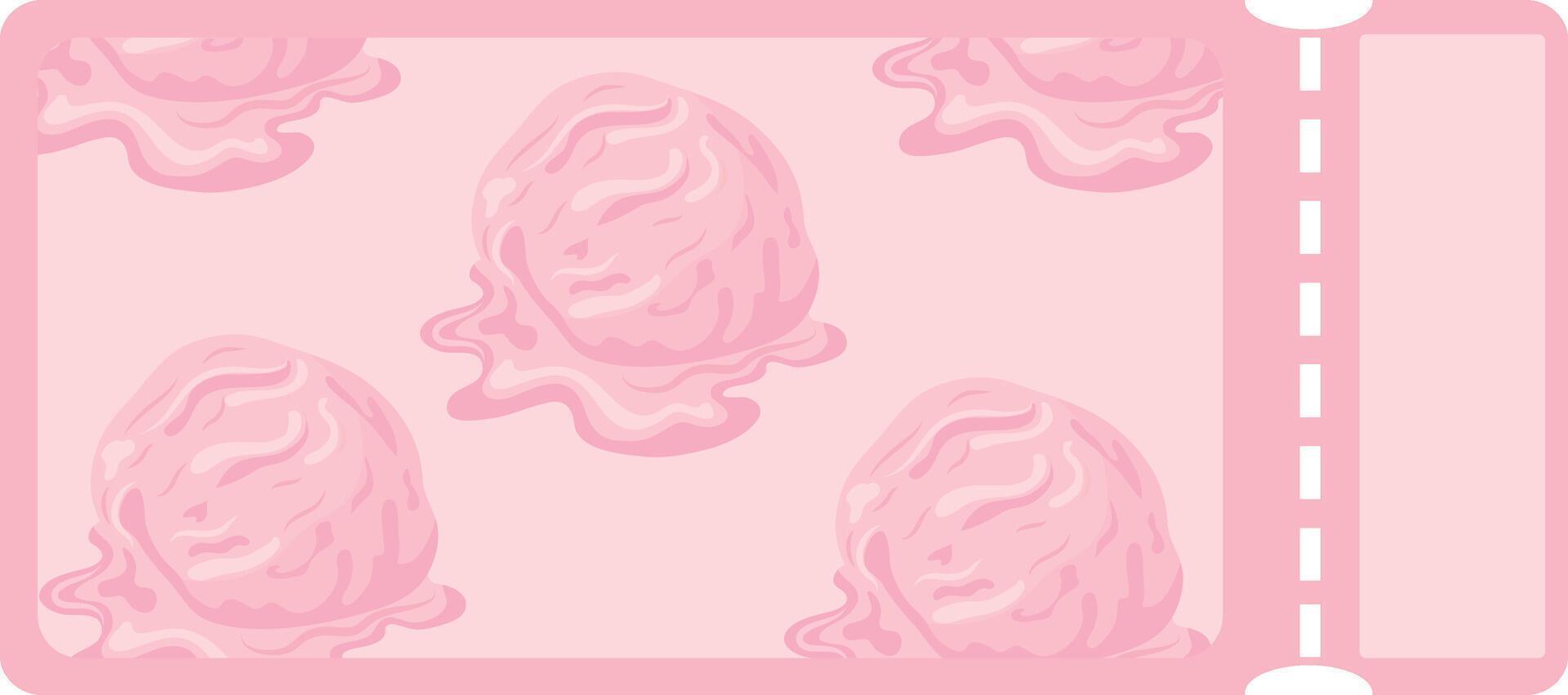 pink coupon template with food, namely with a scoop of strawberry ice cream on the left side vector
