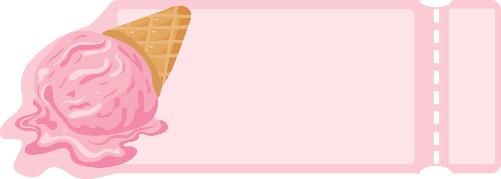 coupon template with strawberry ice cream scoops in a waffle cone vector