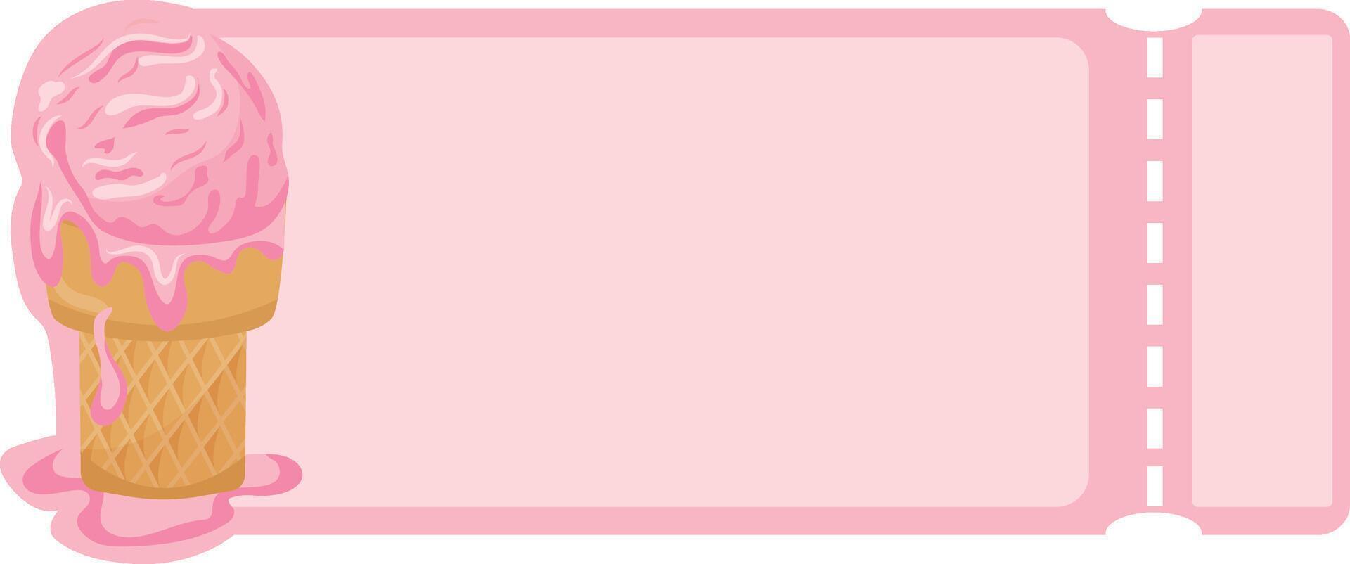 coupon template with food, namely strawberry ice cream in a rectangular waffle cup vector