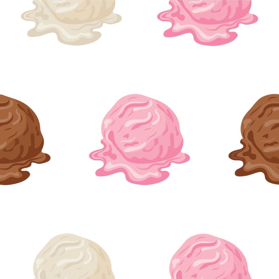 pattern with various soft serve ice cream scoops in different flavors and colors, for various summer designs vector