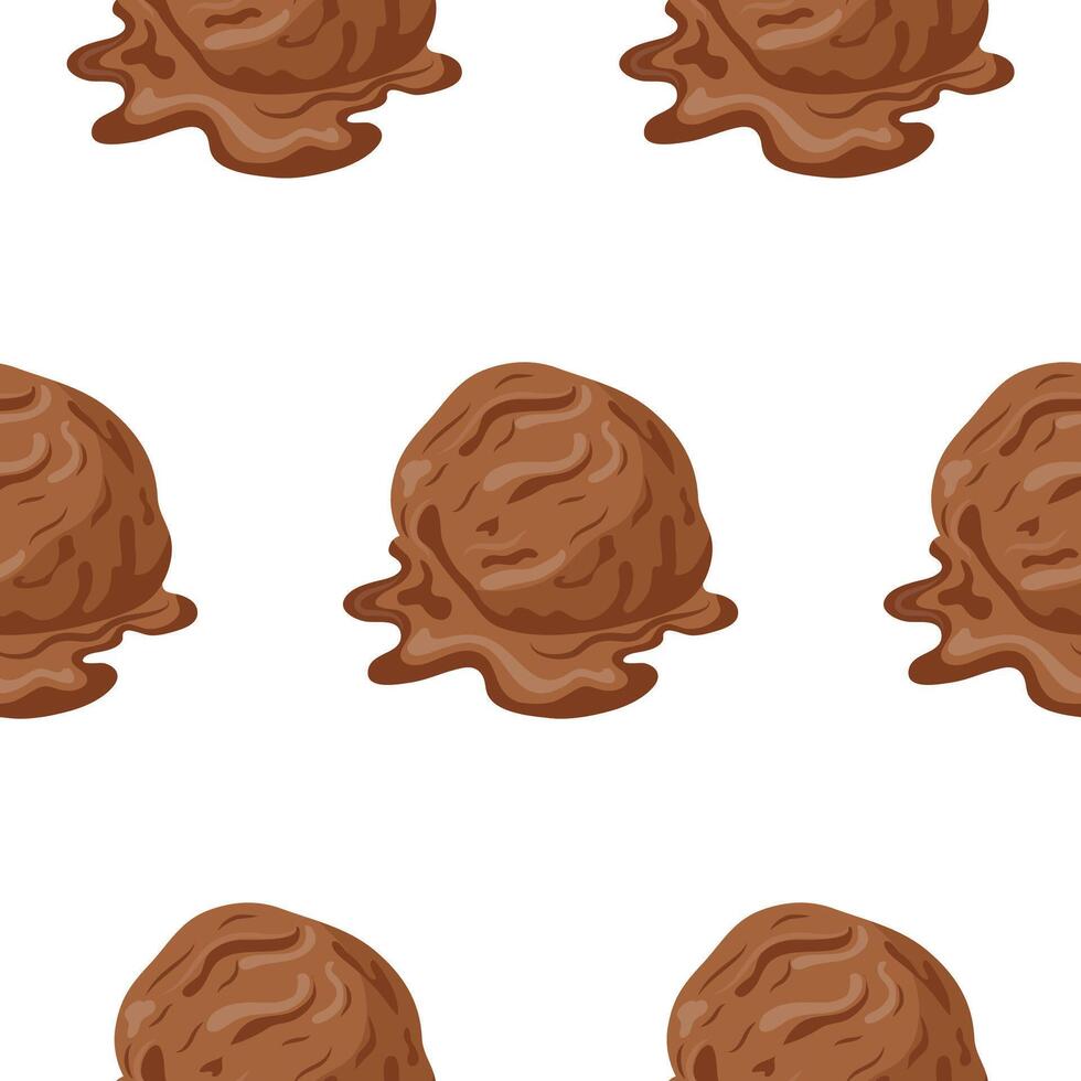 Pattern with melting chocolate ice cream scoop icon for various summer designs vector