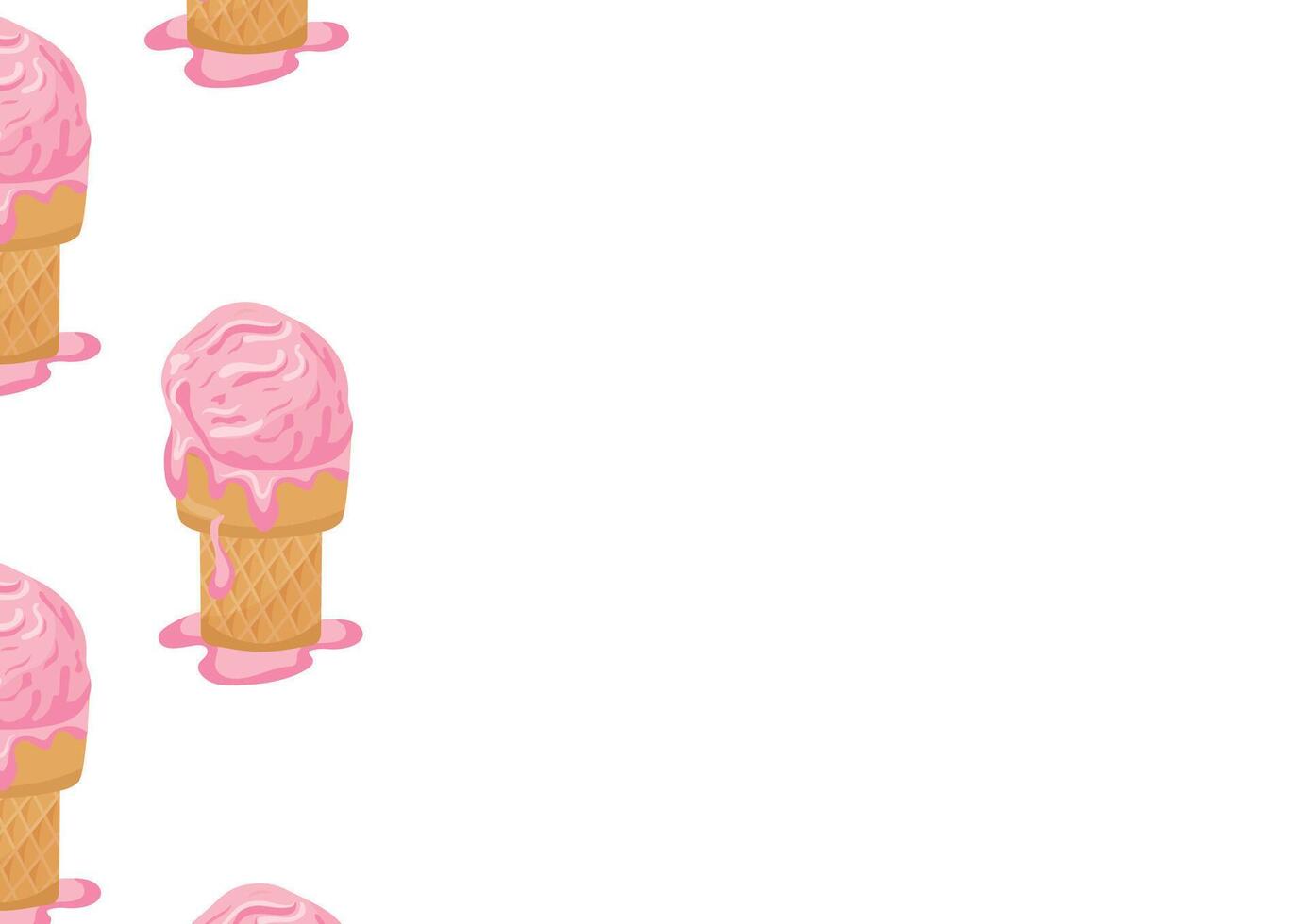 poster template with strawberry ice cream scoops in a waffle cup placed on the left side, for various summer designs vector