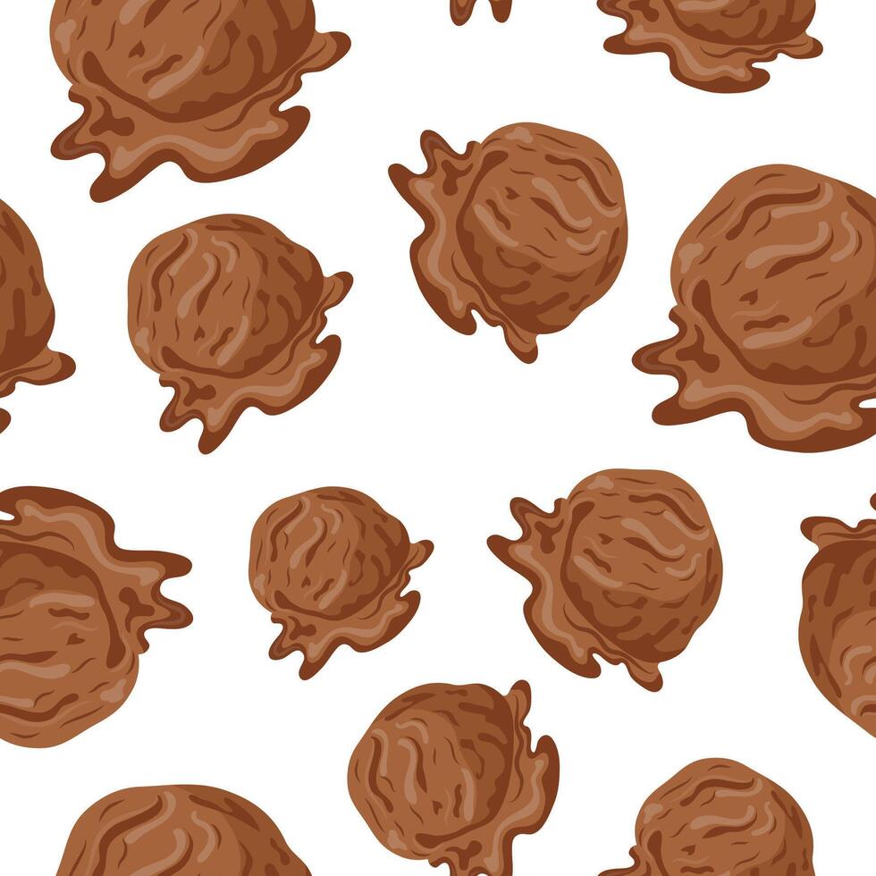 seamless pattern with melting chocolate ice cream scoop icon for various summer designs vector