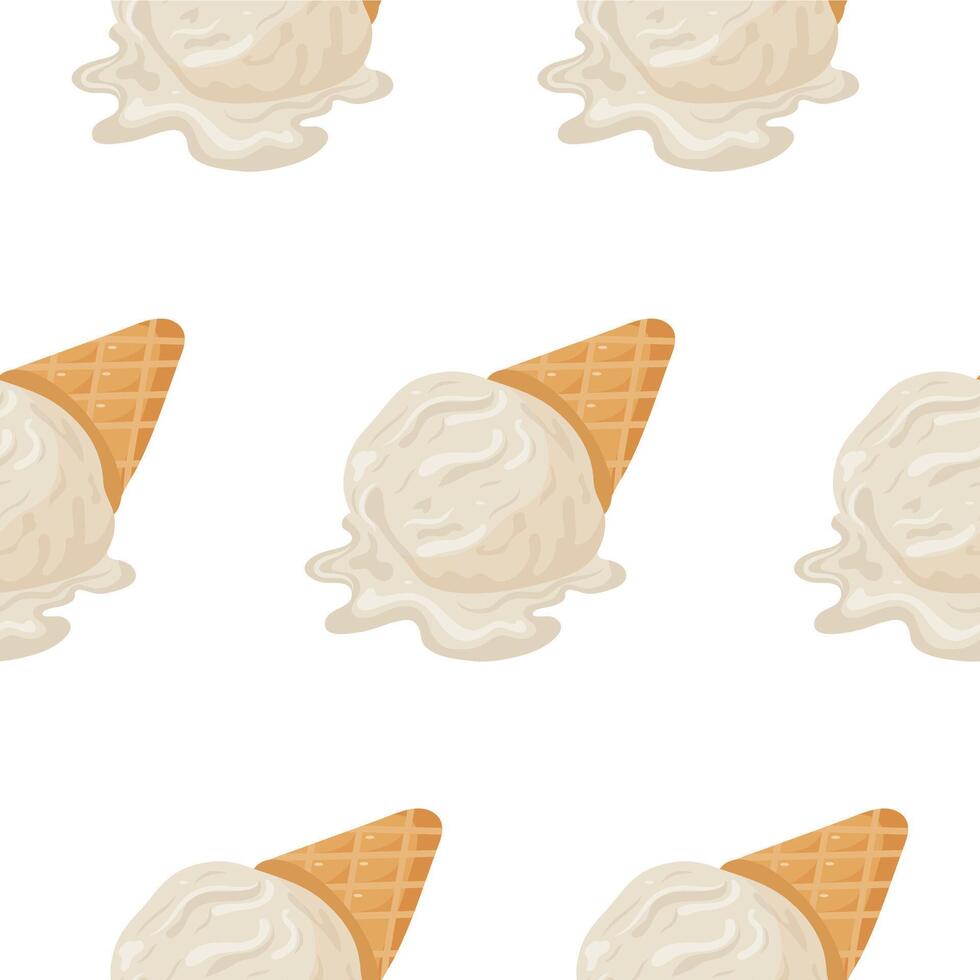 pattern with an icon of a waffle cup with a scoop of white vanilla ice cream melting, for various summer designs vector