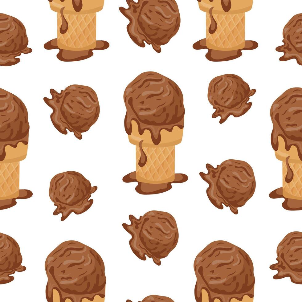 seamless pattern with icon of chocolate ice cream in a square waffle cup, for various summer designs vector