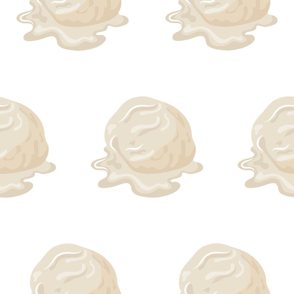pattern with icon of a scoop of white vanilla ice cream melting, for various summer designs vector