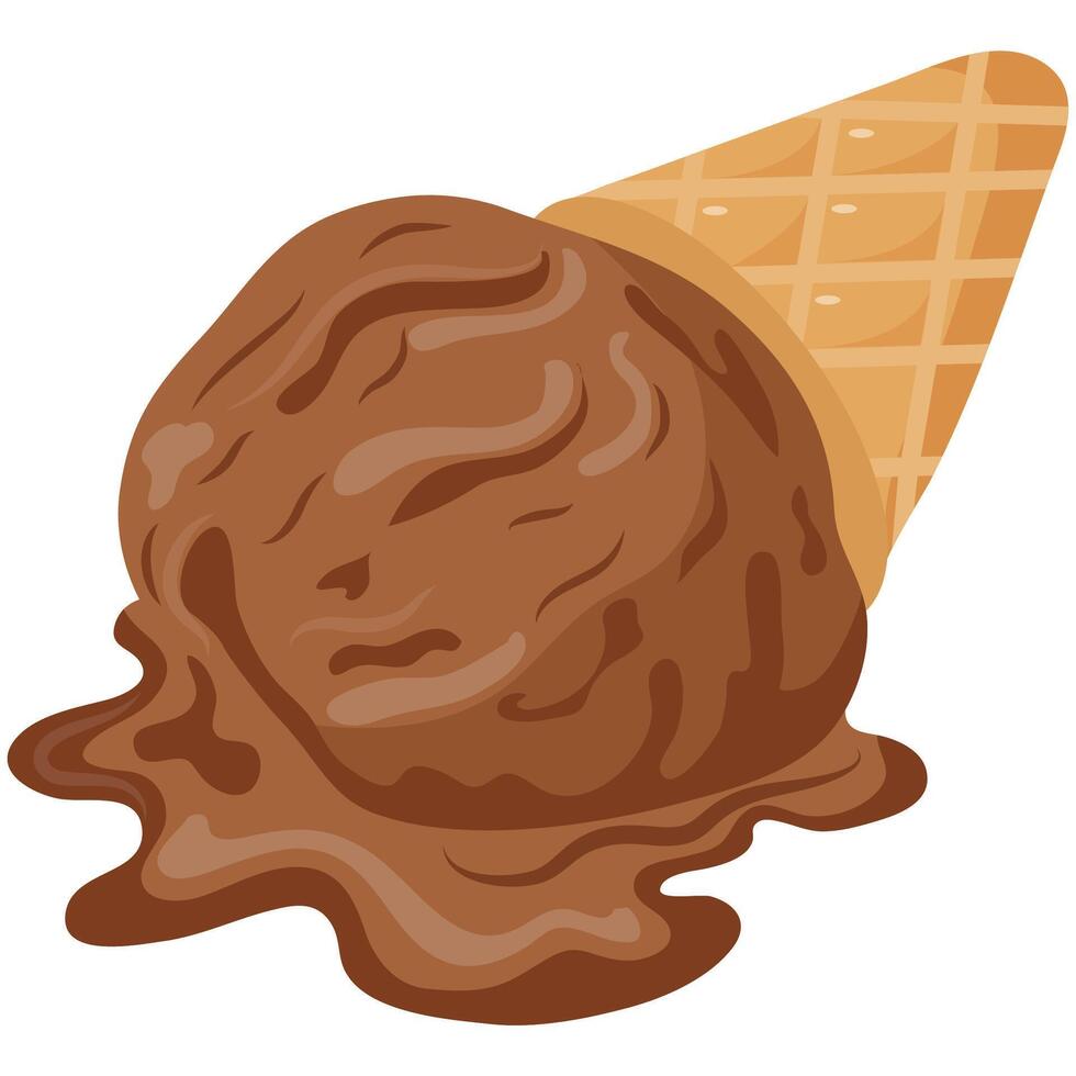 icon of a waffle cup with a scoop of melting chocolate ice cream for various summer designs vector